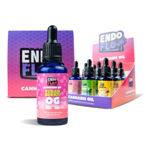 Mixed 9 Pack of EndoFlo Full Spectrum CBD oils in a counter top display product image
