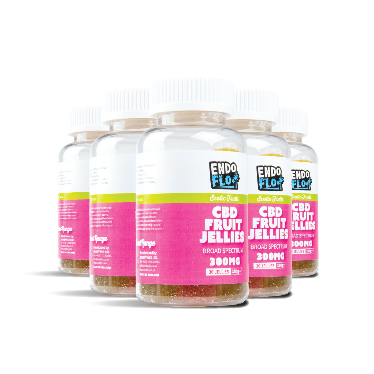 EndoFlo Cali Coast 300MG CBD Gummies - Packs of 5 for UK Wholesale in Mixed Fruit Flavour - Left Side